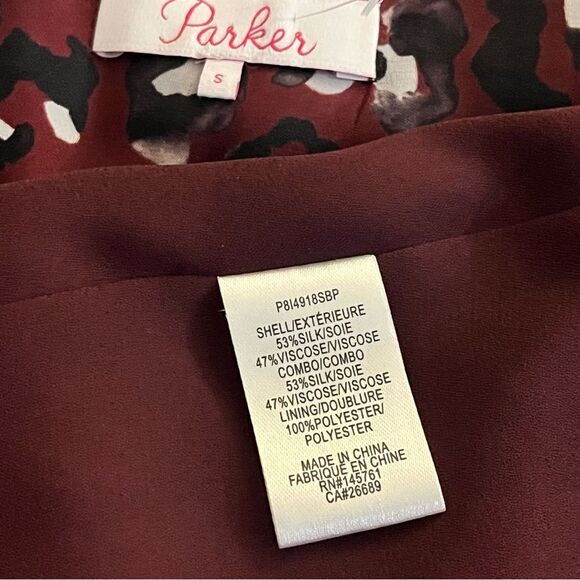 Parker Silk Purple Leopard Printed Bell Sleeve Kimberly Flounce Dress Small - Picture 7 of 8